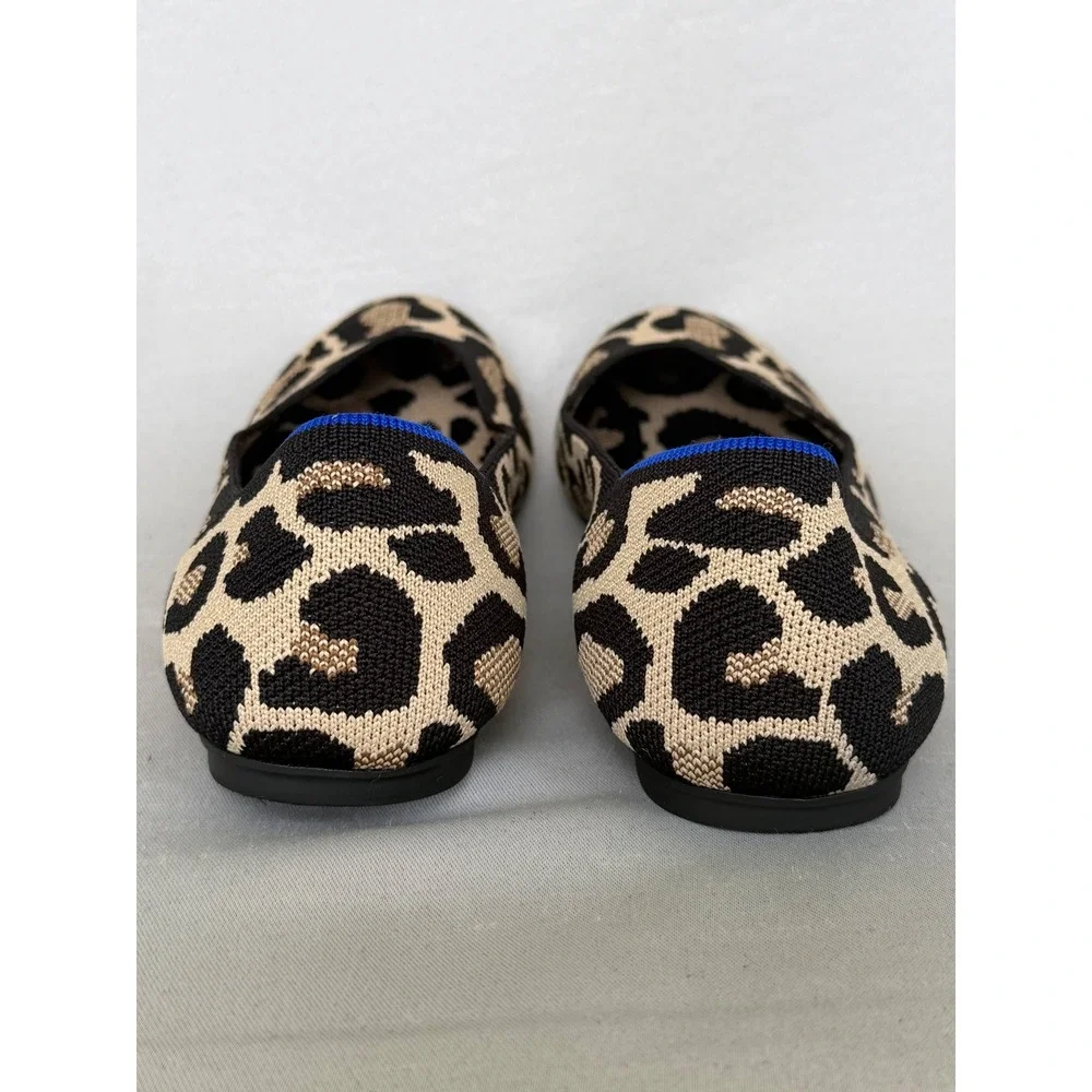 Rothys The Flat Wild Cat Leopard Animal Print Knit Ballet Flats W's 11 Round Toe